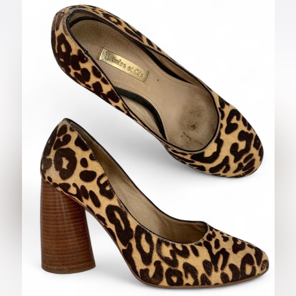 Louise Et Cie Women Leopard Print Cow Hair Stacked Block Heels